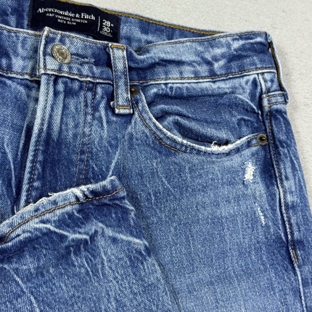 Abercrombie & Fitch 90s Slim Vintage Stretch Jeans Medium Wash Blue Mens 28x30